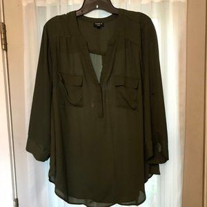 Torrid Harper Olive Green 3/4 Sleeve Sz 2